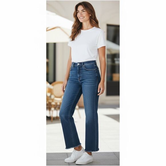 Chico's Denim - Chico's High Rise, Wide Leg, Raw‎ Edge Hem, Size 8